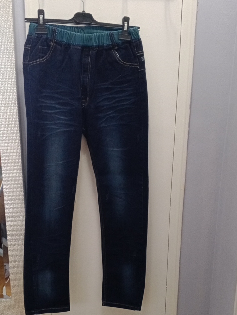 Dark Blue Elastic Waist Jeans